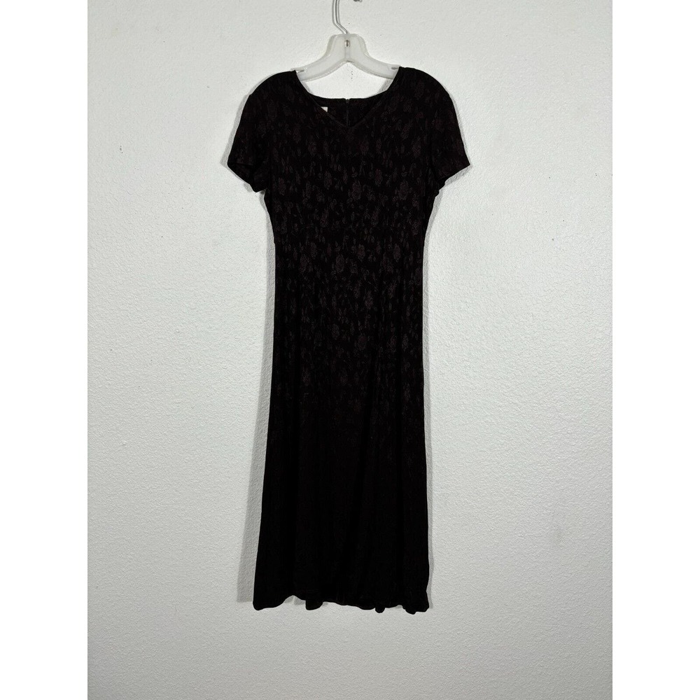 Vintage Laura Ashley Dress Womens Small Plum Floral Short Sleeve Midi Acetate Bl